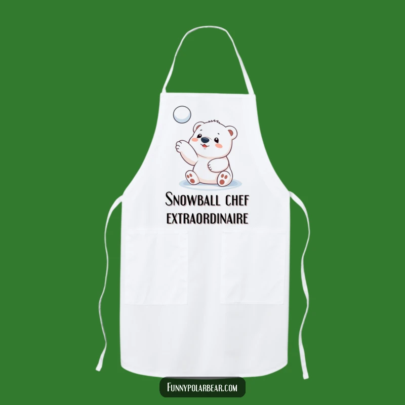 Funny Polar Bear Cub Snowball Toss Apron: Cook Up Fun in the Kitchen!