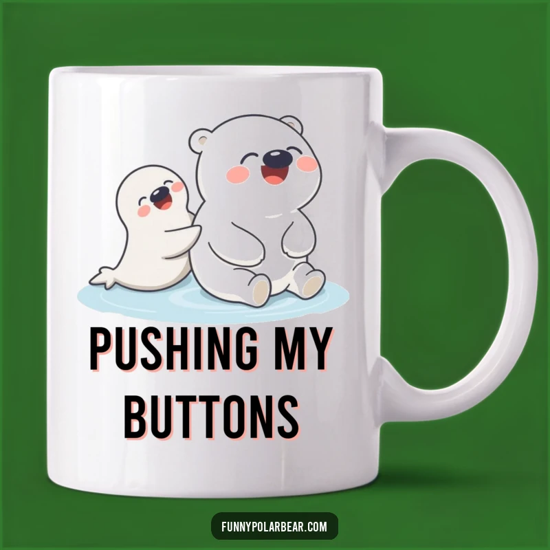 Funny Polar Bear Seal Push Mug: Playful pals, a perfect funny gift.