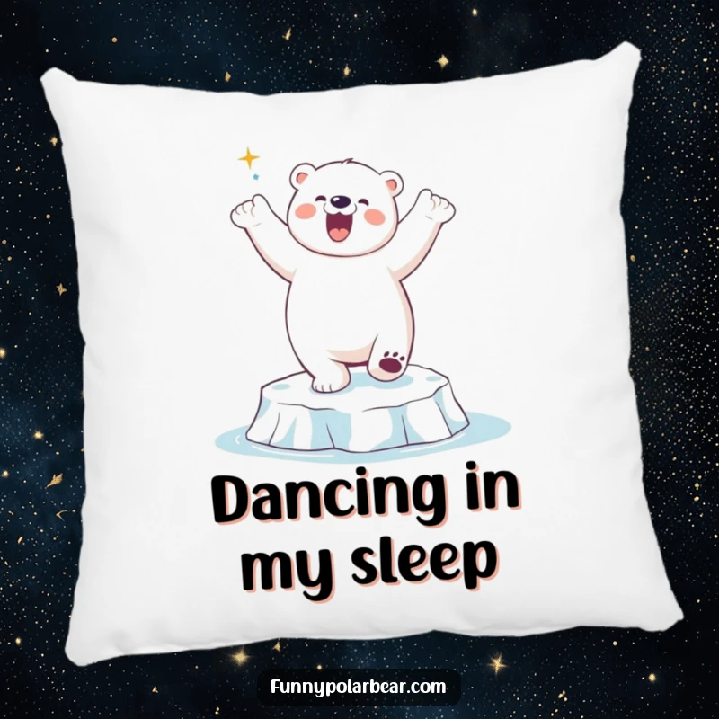 Funny Polar Bear Dance Pillow: A cute polar bear humorously dances on ice, adding a fun and cozy element.
