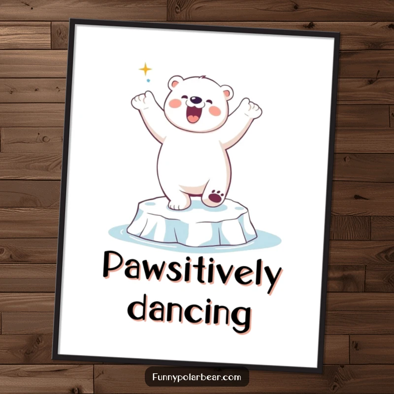 Funny Polar Bear Dancing Digital Art Print: A jubilant polar bear humorously dances on an ice floe, creating energetic digital art.