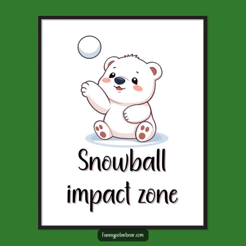 Funny Polar Bear Cub Snowball Toss Digital Art Print: Instant Arctic Cheer