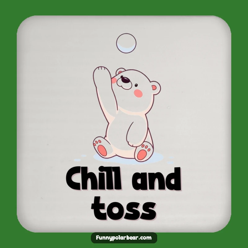 Funny Snowball Toss Polar Bear Drink Coaster: Protect Surfaces Playfully