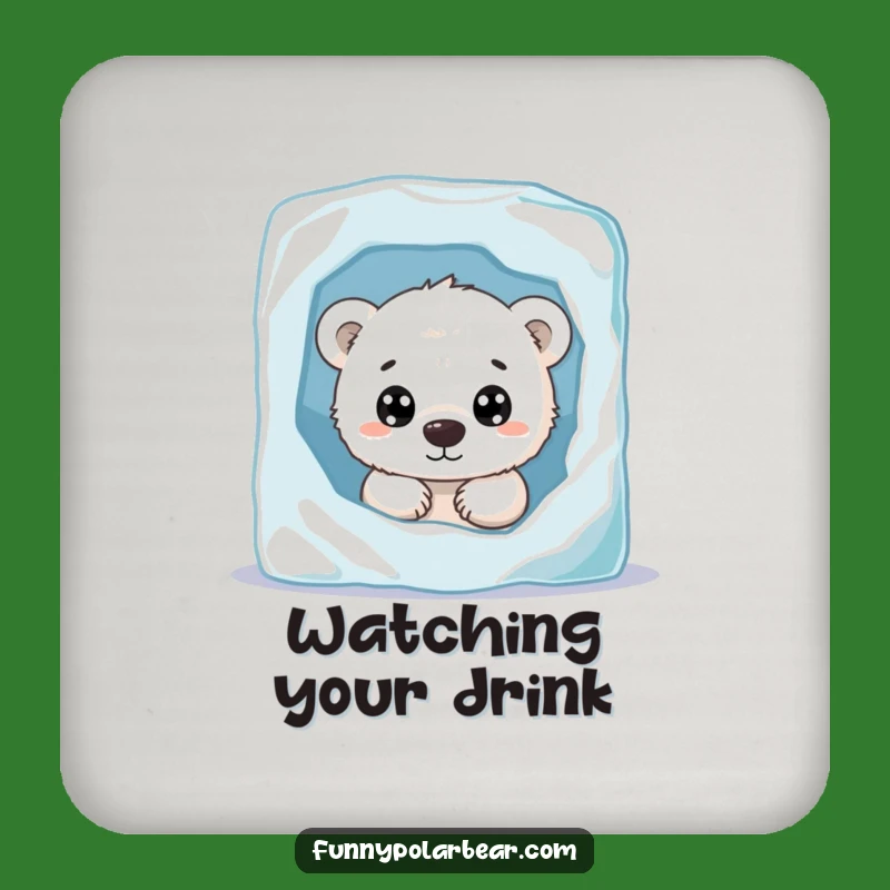 Funny Curious Polar Bear Cub Drink Coaster: Protect Surfaces with Arctic Charm