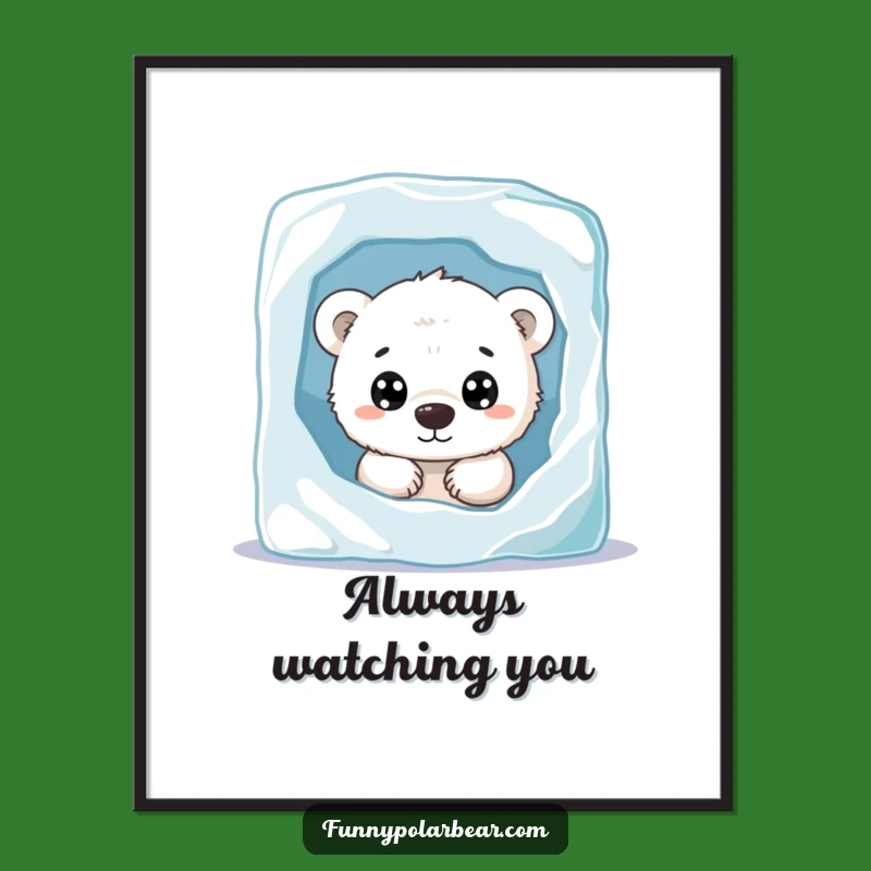 Funny Curious Polar Bear Cub Poster: Adorable Arctic Wonder for Your Walls