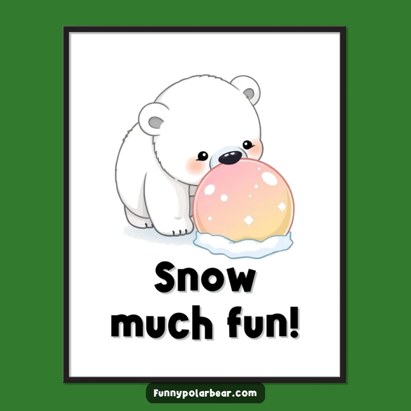 Curious Polar Bear Snowball Free Printable Wall Art: Funny Arctic Scene Download