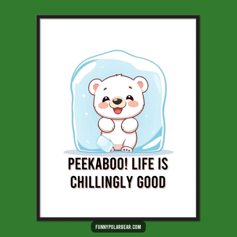 Funny Free Printable Wall Art: Giggling Polar Bear Cub Peek-a-Boo Downloadable Art