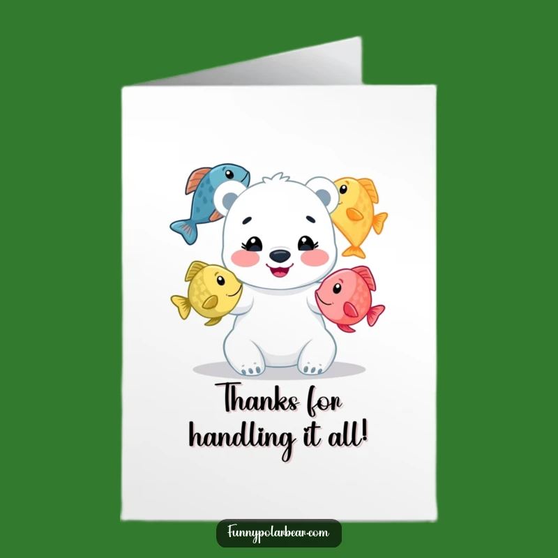 Free Printable Thank You Card: Polar Bear Cub Juggling Fish, Funny Downloadable Gratitude