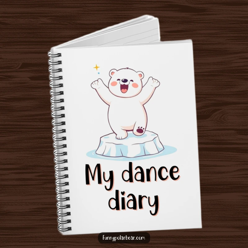 Funny Polar Bear Dance Notebook: A happy polar bear humorously dances on ice, perfect for jotting down upbeat ideas.