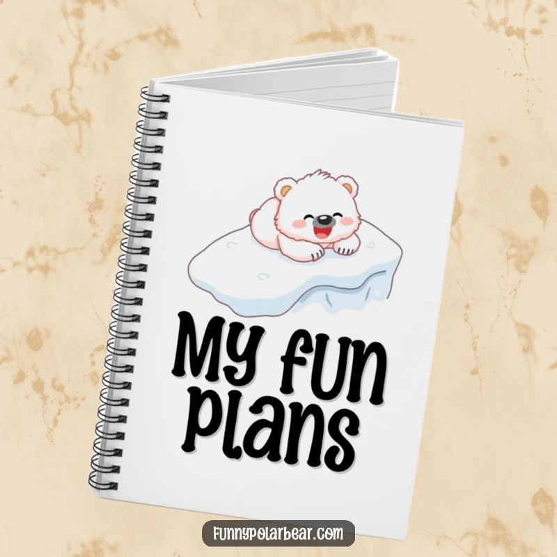 Funny Bear Cub Notebook: Features a fluffy white cub gleefully sliding down an icy hill.