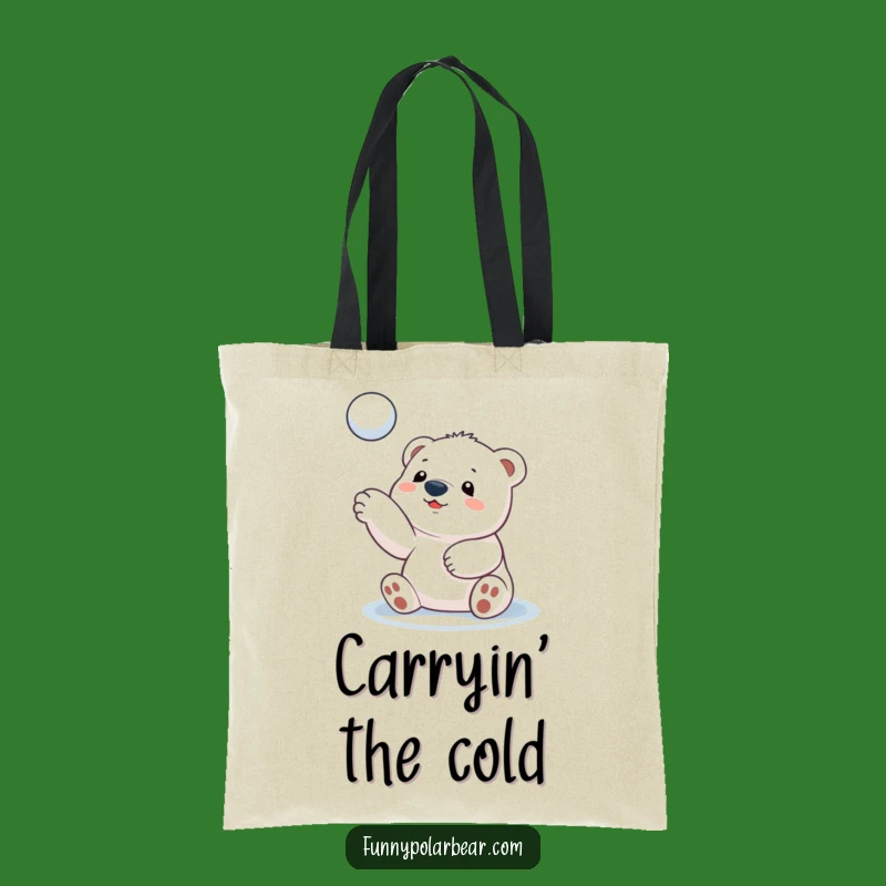 Funny Polar Bear Cub Snowball Toss Tote Bag: Carry Your Essentials with a Smile