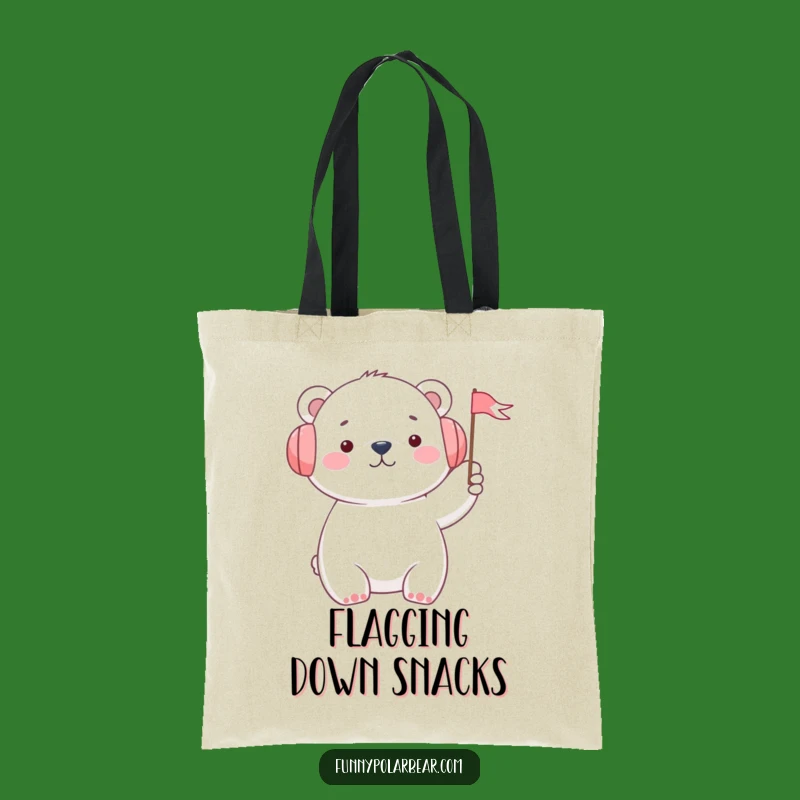 Funny Polar Bear Tote Bag: Cheerful Earmuffs & Flag Accessory, Great Gift